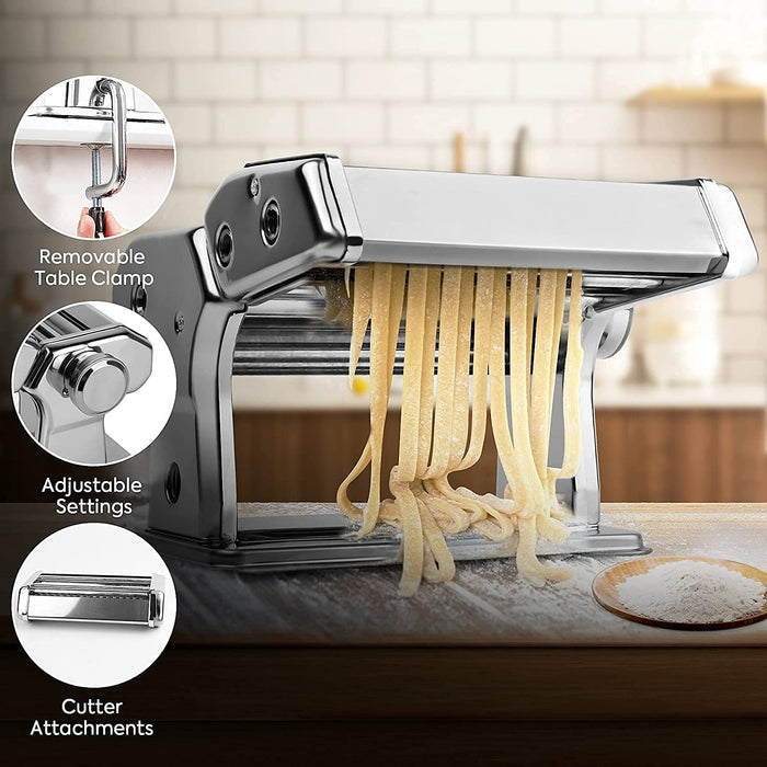 VIKUS Pasta Maker Manual Steel Machine with 8 Adjustable Thickness Settings