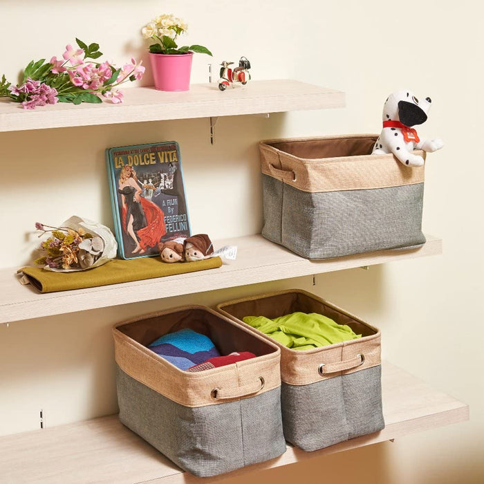 Pack of 3 Collapsible Large Cube Fabric Storage Bins Baskets for Laundry - Gray and Brown