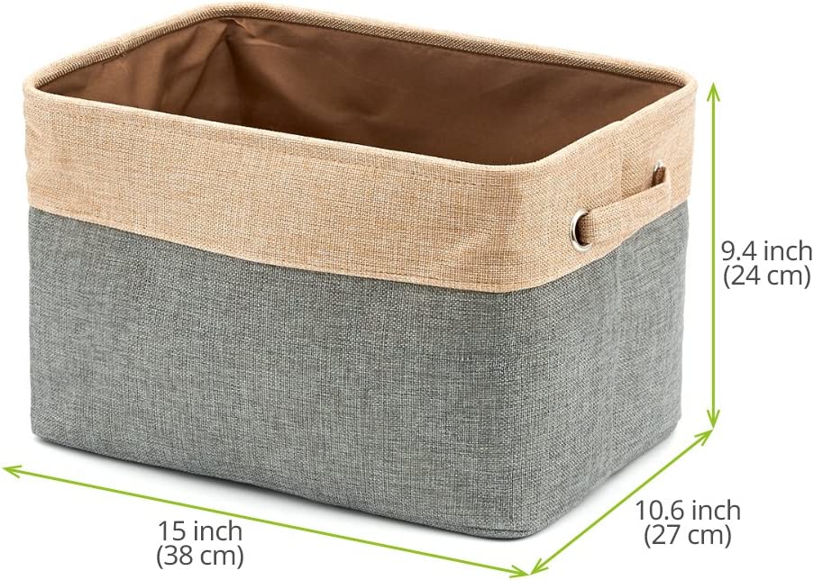 Pack of 3 Collapsible Large Cube Fabric Storage Bins Baskets for Laundry - Gray and Brown