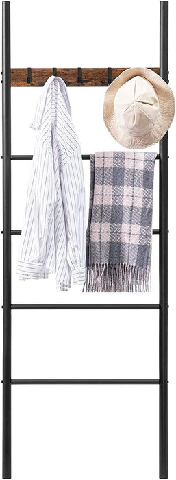 5-Tier Towel Ladder Quilts Rack with 5 Removable Hooks for Bathroom, Bedroom and Laundry Room