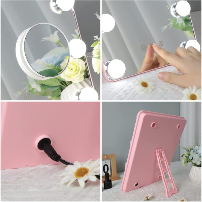 Vanity Mirror with Lights with 8 Dimmable Bulbs for Makeup and Travel (Pink, 30 x23 cm)