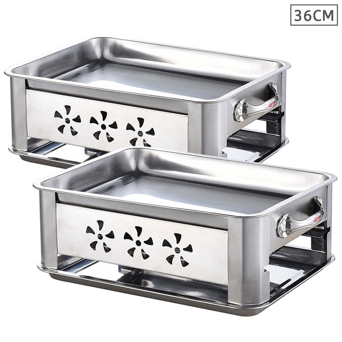 2X 36CM Portable Stainless Steel Outdoor Chafing Dish BBQ Fish Stove Grill Plate