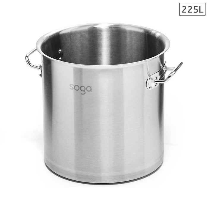 SOGA Stock Pot 225L Top Grade Thick Stainless Steel Stockpot 18/10 Without Lid