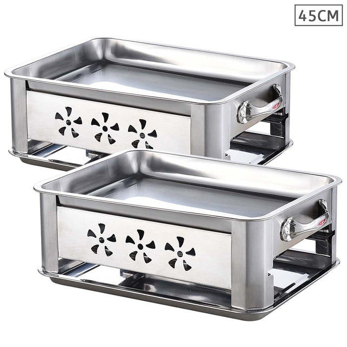 2X 45CM Portable Stainless Steel Outdoor Chafing Dish BBQ Fish Stove Grill Plate