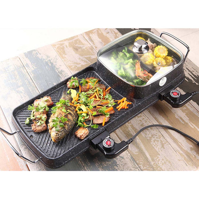 SOGA 2X 2  in 1 Electric BBQ Grill Teppanyaki and Steamboat Hotpot Asian Hot Pot