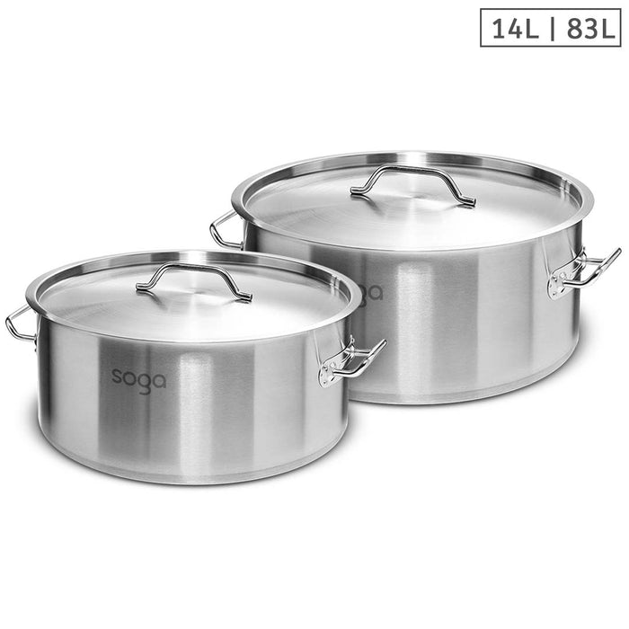 SOGA Stock Pot 14L 83L Top Grade Thick Stainless Steel Stockpot 18/10