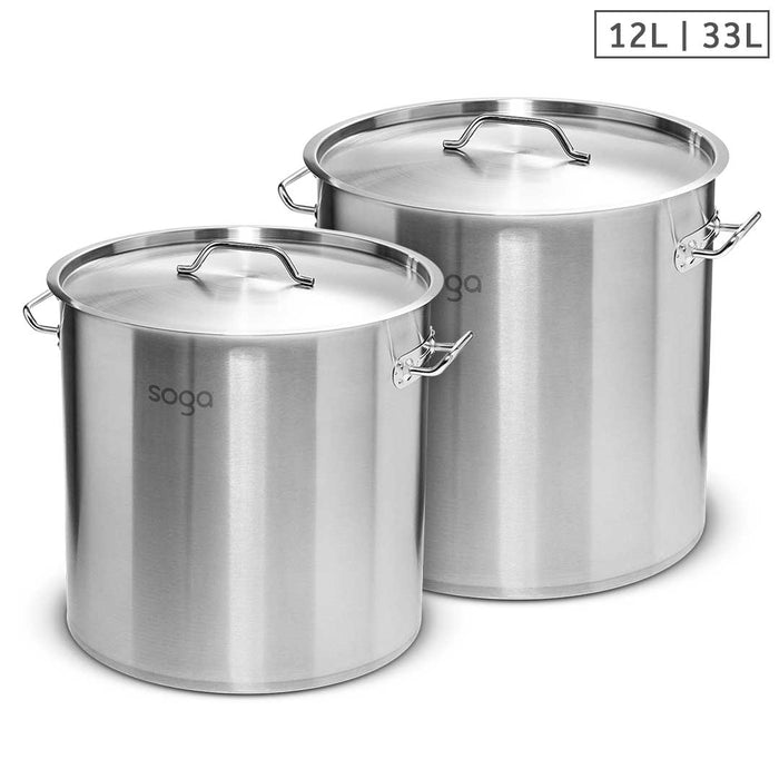 SOGA Stock Pot 12L 33L Top Grade Thick Stainless Steel Stockpot 18/10