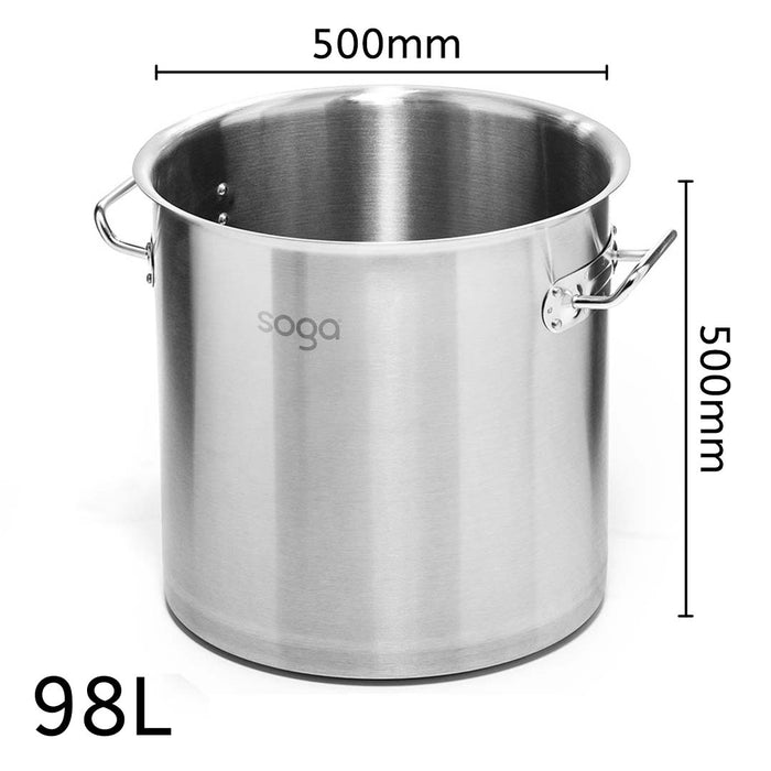 SOGA Stock Pot 98L Top Grade Thick Stainless Steel Stockpot 18/10 Without Lid