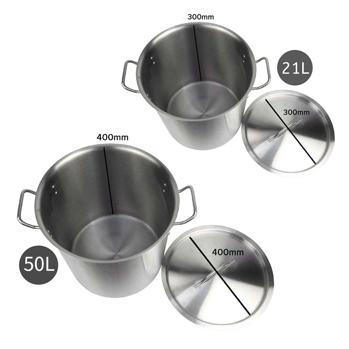 SOGA Stock Pot 21L 50L Top Grade Thick Stainless Steel Stockpot 18/10