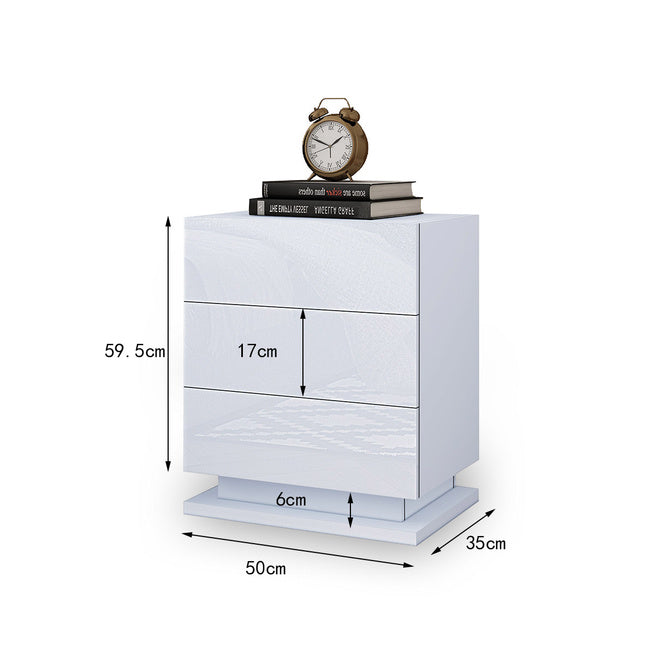 Modern High Gloss LED Bedside White Drawer Cabinet Table