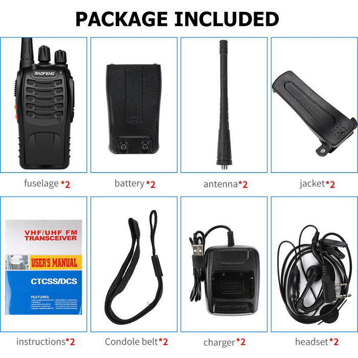 2pcs Walkie Talkie BF-888S Handheld Two-Way Radio UHF 400-470MHz 5W