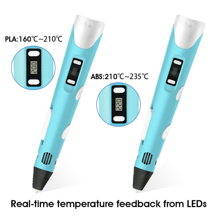 USB 3D Printing Pen Drawing Pen Printer +LCD Screen +3 Free Filaments Kid Gift Blue