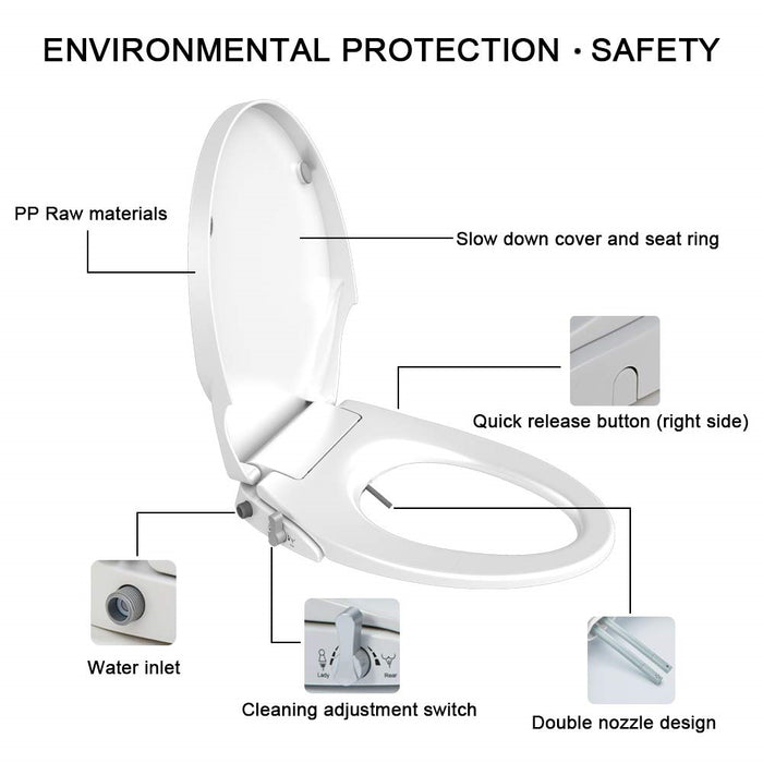 Non Electric Bidet Toilet Seat O Cover Bathroom Dual Nozzle Spray Water Wash