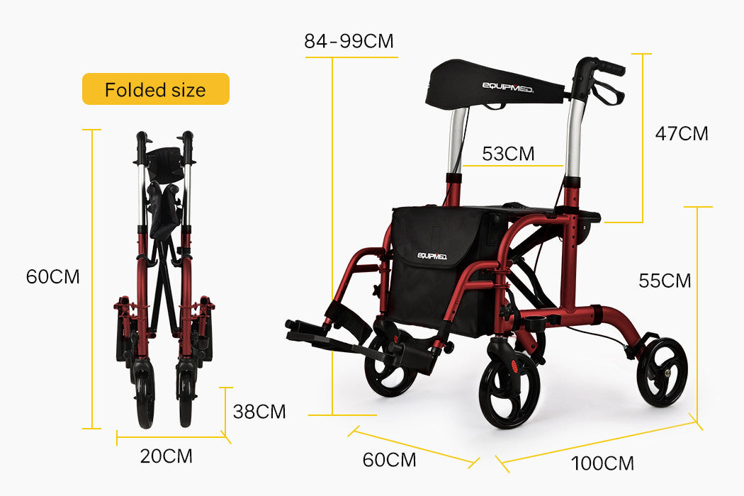 EQUIPMED Rollator Transit Wheelchair Walking Frame Walker Seniors Elde ...