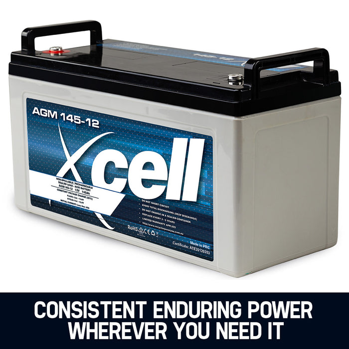 X-CELL AGM Battery 12V 145Ah Portable Sealed SLA Camping Solar Marine