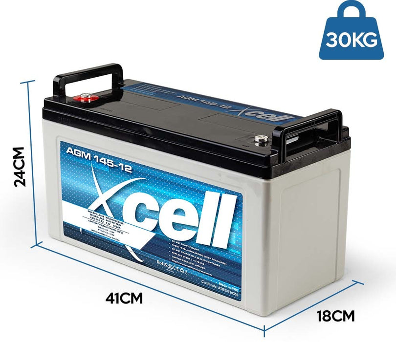 X-CELL AGM Battery 12V 145Ah Portable Sealed SLA Camping Solar Marine