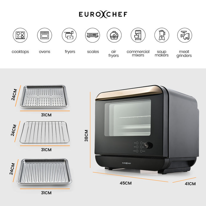 EUROCHEF 18L 9-in-1 Combi Steam Oven and Air Fryer, Black