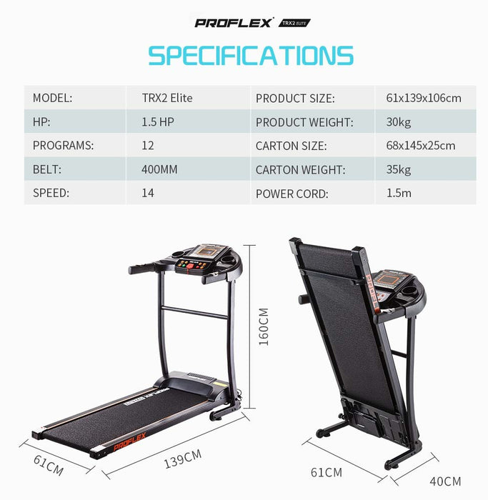 PROFLEX TRX2 Electric Treadmill Fitness Equipment Home Gym Exercise Machine