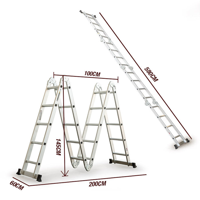 Bullet 5.8m Multipurpose Ladder Aluminium Extension Folding Adjustable Step