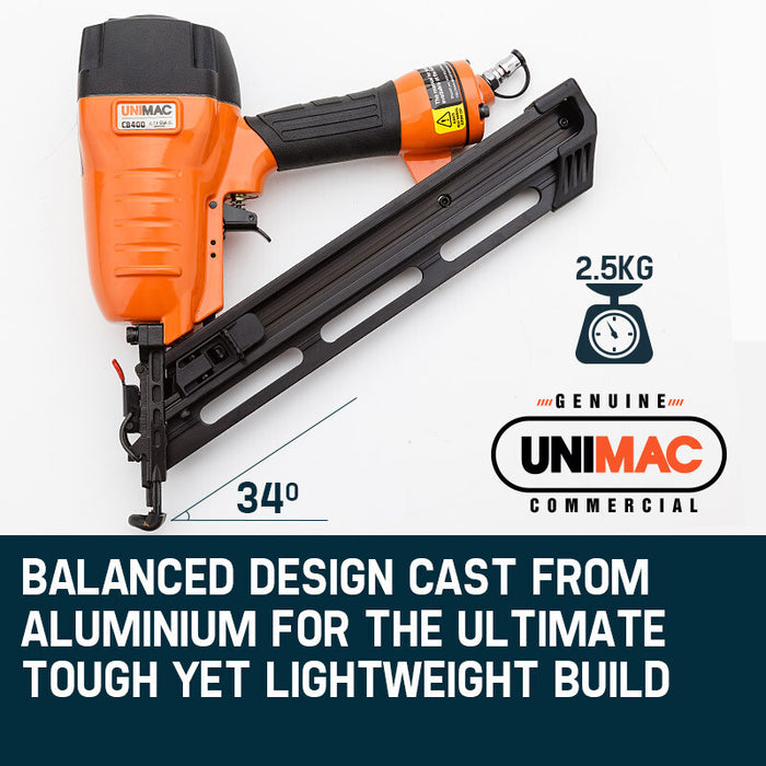 UNIMAC Finishing Air Nail Gun - Heavy Duty Angled Nailer Pneumatic Finish