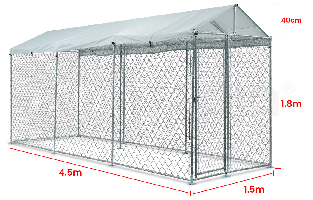 4.5x1.5m Dog Enclosure Pet Playpen Outdoor Wire Cage Puppy Animal Fence with Cover Shade