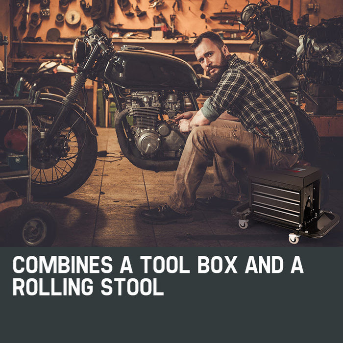 BULLET Rolling Tool Box Stool Mechanic Creeper Toolbox Seat Cushion Garage Tray