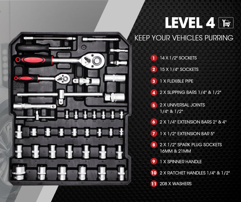 BULLET 925PC Tool Box On Wheels Kit Trolley Mobile Handle Set Toolbox Storage