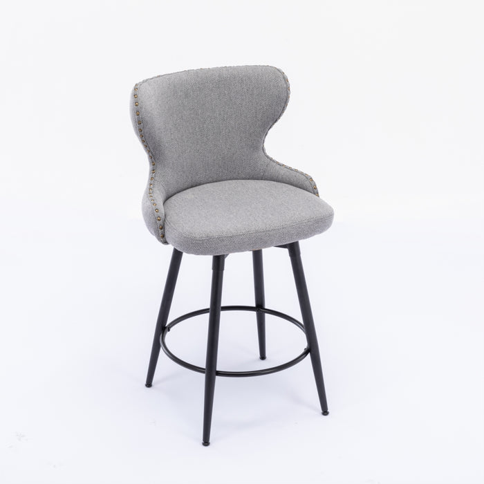 2x Swivel Bar Stools Tufted Counter Chairs with Stud Trim and Metal Base-Dark Grey