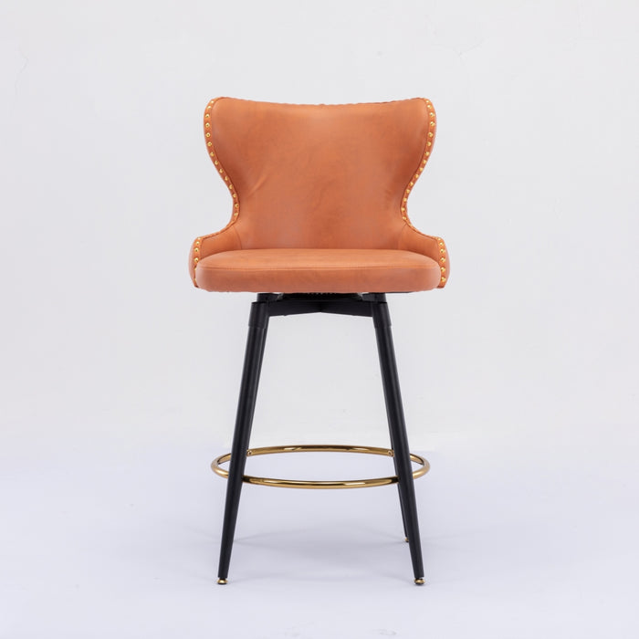 2x Swivel Bar Stools Tufted Counter Chairs with Stud Trim and Metal Base-Orange