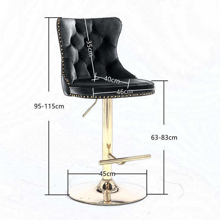 2x Height Adjustable Swivel Bar Stool Velvet Studs Barstool with Footrest and Golden Base- Beige