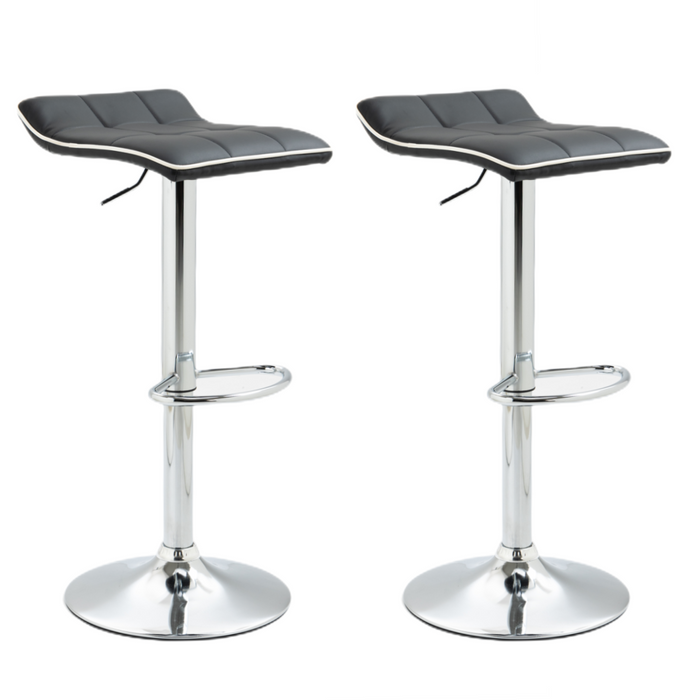 2x Counter Height PU Leather Upholstered Adjustable Height Swivel Bar Stools -Black