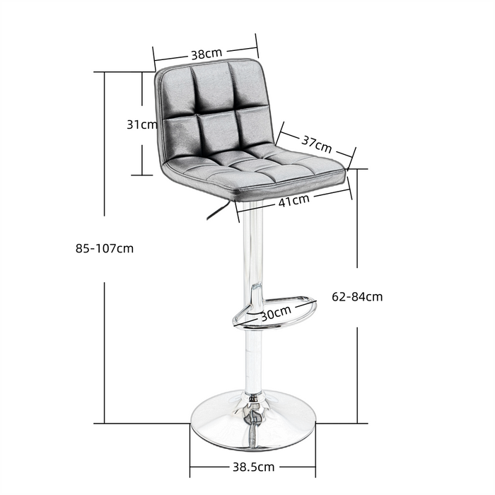 2x Counter Height PU Leather Upholstered Adjustable Height Swivel Bar Stools -Black