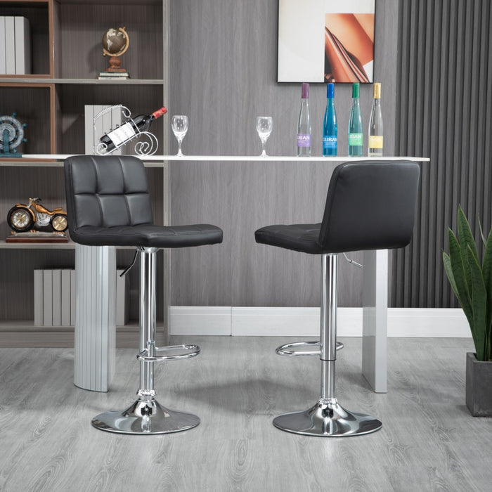 2x Counter Height PU Leather Upholstered Adjustable Height Swivel Bar Stools -Black