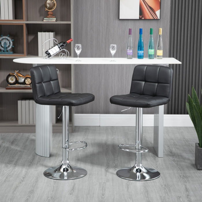 2x Counter Height PU Leather Upholstered Adjustable Height Swivel Bar Stools -Black