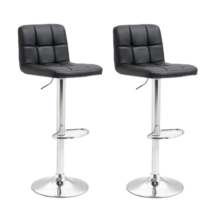 2x Counter Height PU Leather Upholstered Adjustable Height Swivel Bar Stools -Black