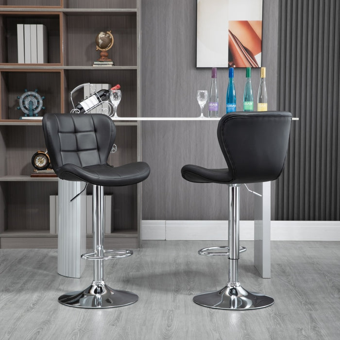 2x Counter Height PU Leather Upholstered Adjustable Height Swivel Bar Stools -Black