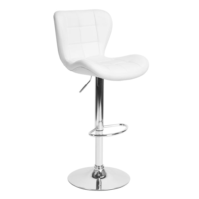 2x Counter Height PU Leather Upholstered Adjustable Height Swivel Bar Stools -White