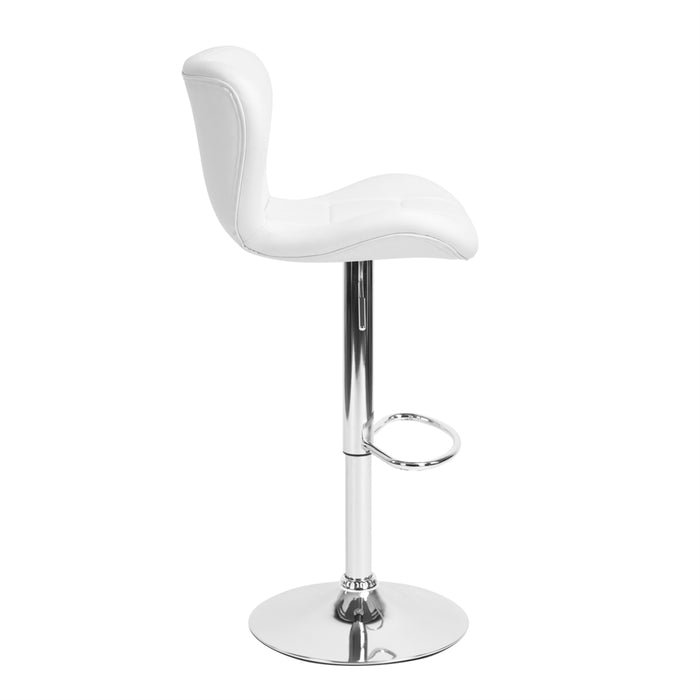 2x Counter Height PU Leather Upholstered Adjustable Height Swivel Bar Stools -White