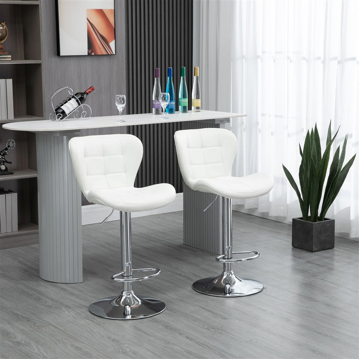 2x Counter Height PU Leather Upholstered Adjustable Height Swivel Bar Stools -White