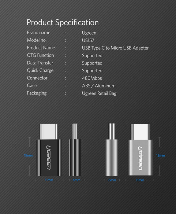 UGREEN Type-C to Micro USB OTG Adapter (White) - 30154