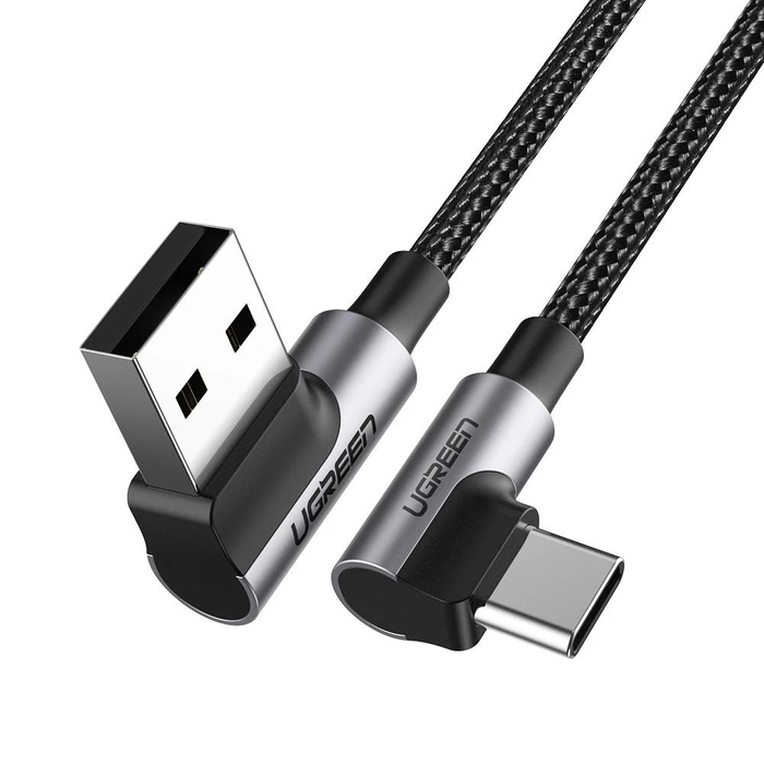 UGREEN 90 Degree Angle USB-A to 90 Degree Angle Type-C M/M Cable 2m (Black) - 20857