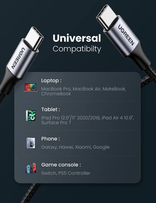 UGREEN USB-C to USB-C M/M Cable 2m (60W Fast Charging) - 50152