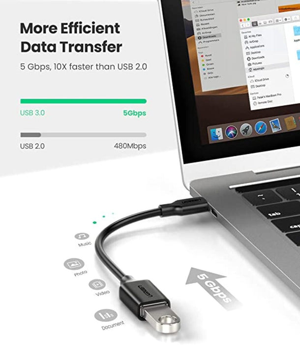 UGREEN USB-C Male to USB 3.0 Female OTG Adapter 15cm (Black) - 30701