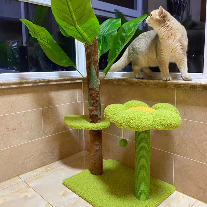 Floofi Cat Tree with Leaves (85cm Green) 2 Boxes FI-CT-111-RN