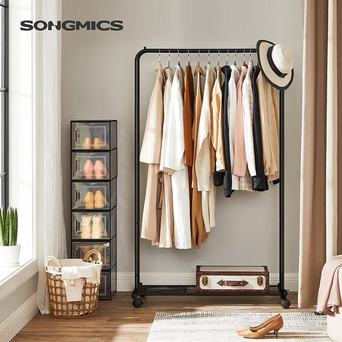 SONGMICS Clothes Rack with Wheels Sturdy Steel Frame Black HSR25BK