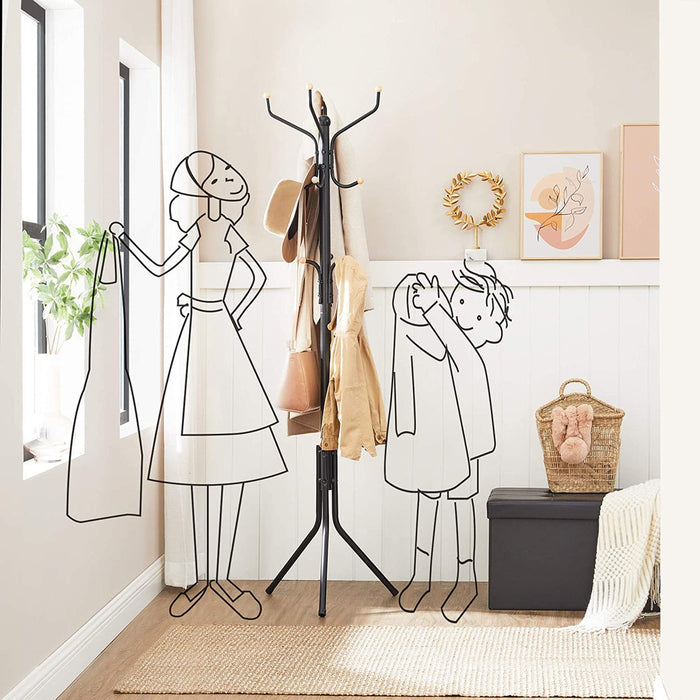 SONGMICS Metal Coat Rack 182 cm Tall Hall Tree Black RCR19B