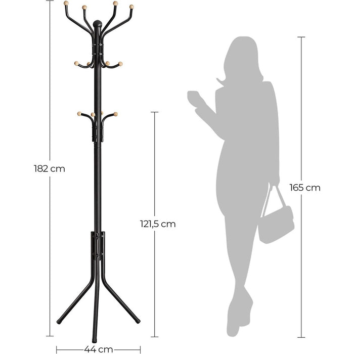 SONGMICS Metal Coat Rack 182 cm Tall Hall Tree Black RCR19B