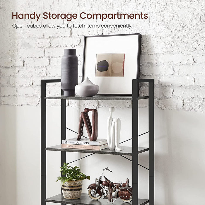 VASAGLE 4-Tier Bookshelf Storage Rack with Steel Frame for Living Room Office Study Hallway Industrial Style Charcoal Grey and Black LLS060B04