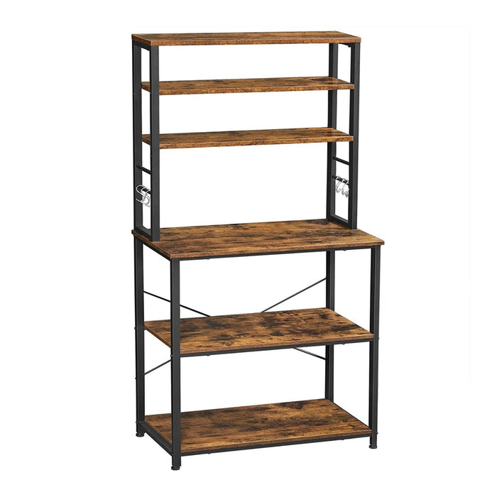 VASAGLE 6 Tier Storage Shelves with 6 Hooks Rustic Brown and Black KKS019B01