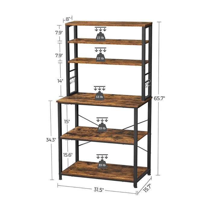 VASAGLE 6 Tier Storage Shelves with 6 Hooks Rustic Brown and Black KKS019B01